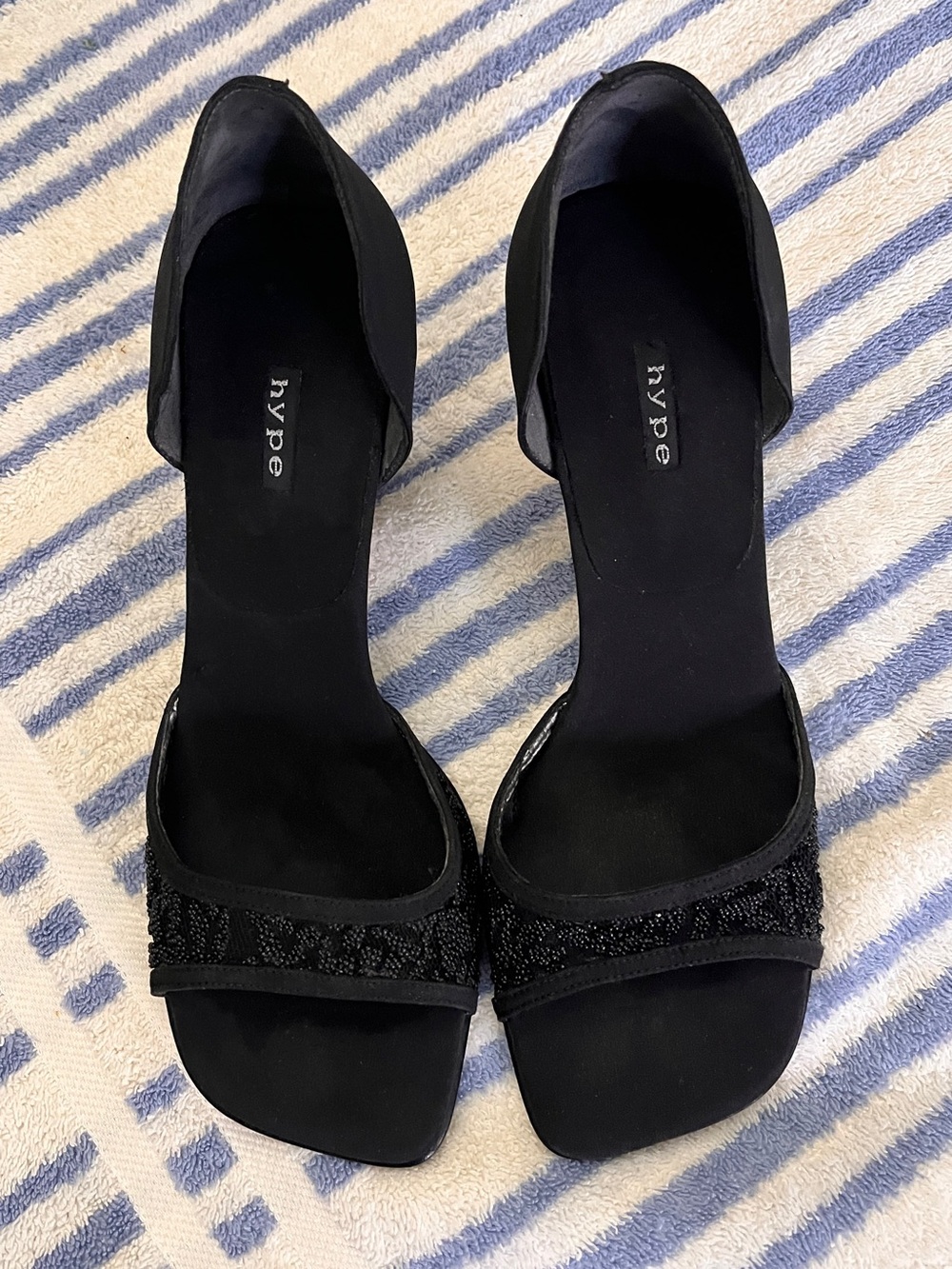 Hype Black Beaded D'Orsay Open-Toe Heels